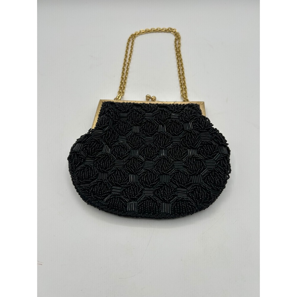 Vintage Beaded Evening Bag Women Small Black Gold Chain Frame Clasp Hong Kong